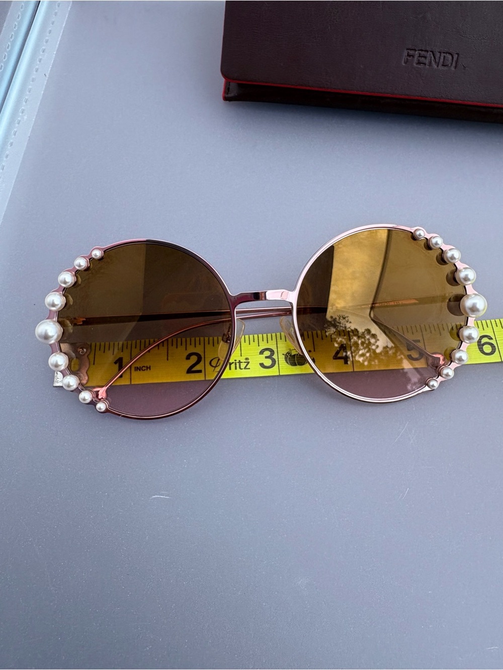 Fendi Pearl Rim Round Sunglasses FF0295/S 35J53 Rose Gold Pink Gradient - Picture 16 of 17